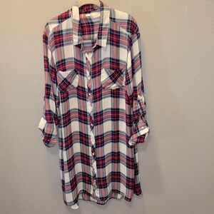 BLL New York Red Plaid Soft Flannel Dress Tunic Top Fall Winter Women’s Size XL
